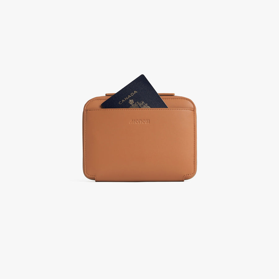 Saddle Tan (Vegan Leather) | Front pouch view of Metro Belt Bag in Saddle Tan