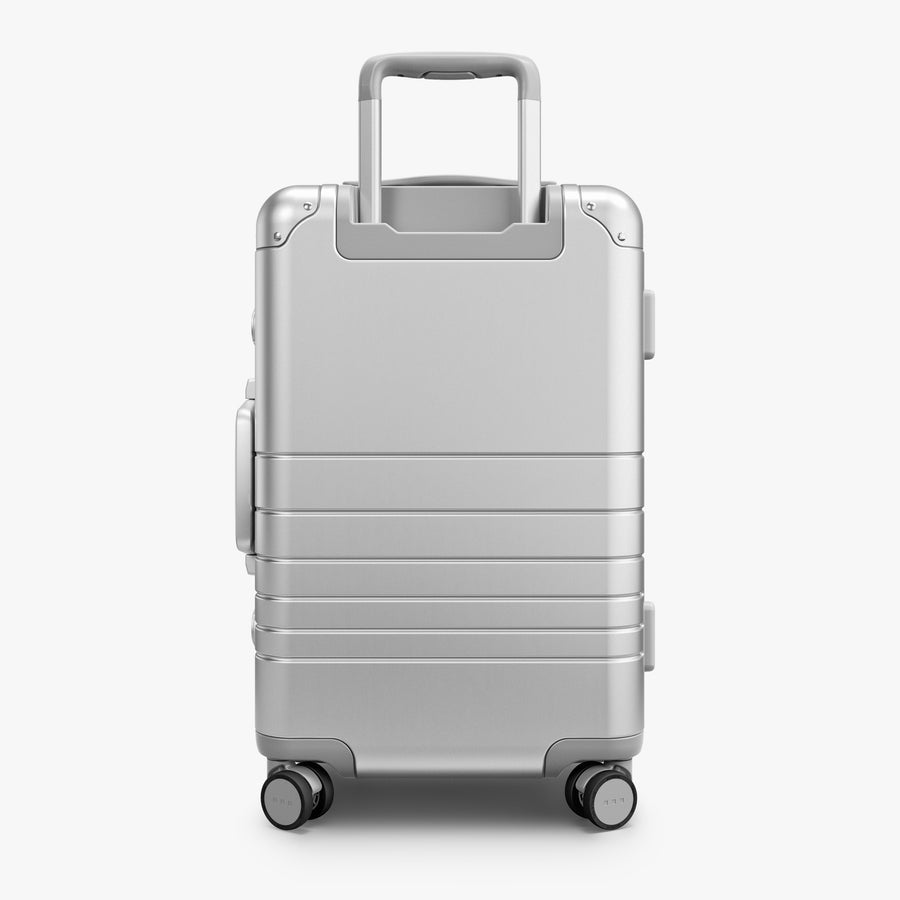 Aspen Silver | Back view of Aluminum Carry-On Plus in Aspen Silver