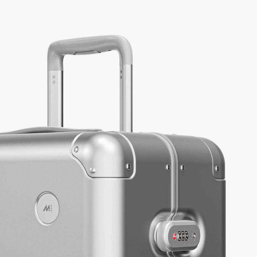 Aspen Silver | Luggage handle view of Aluminum Check-In Large in Aspen Silver