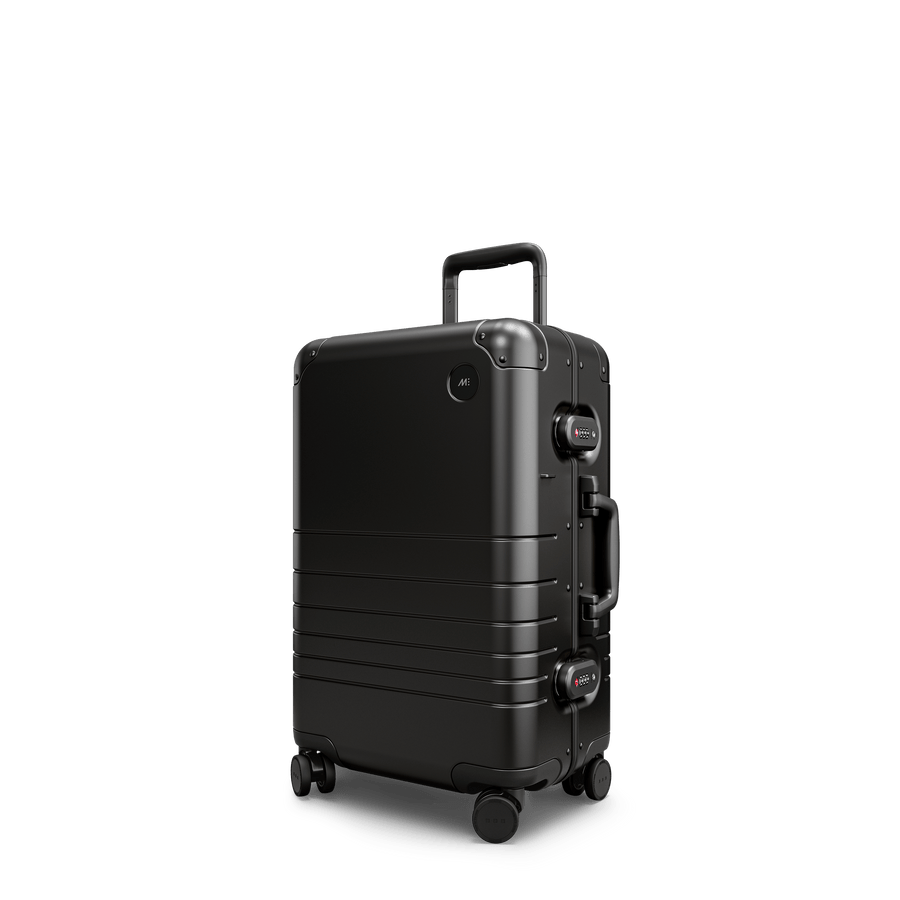 Caviar Black Hover | Angle view of Aluminum Carry-On Plus in Caviar Black