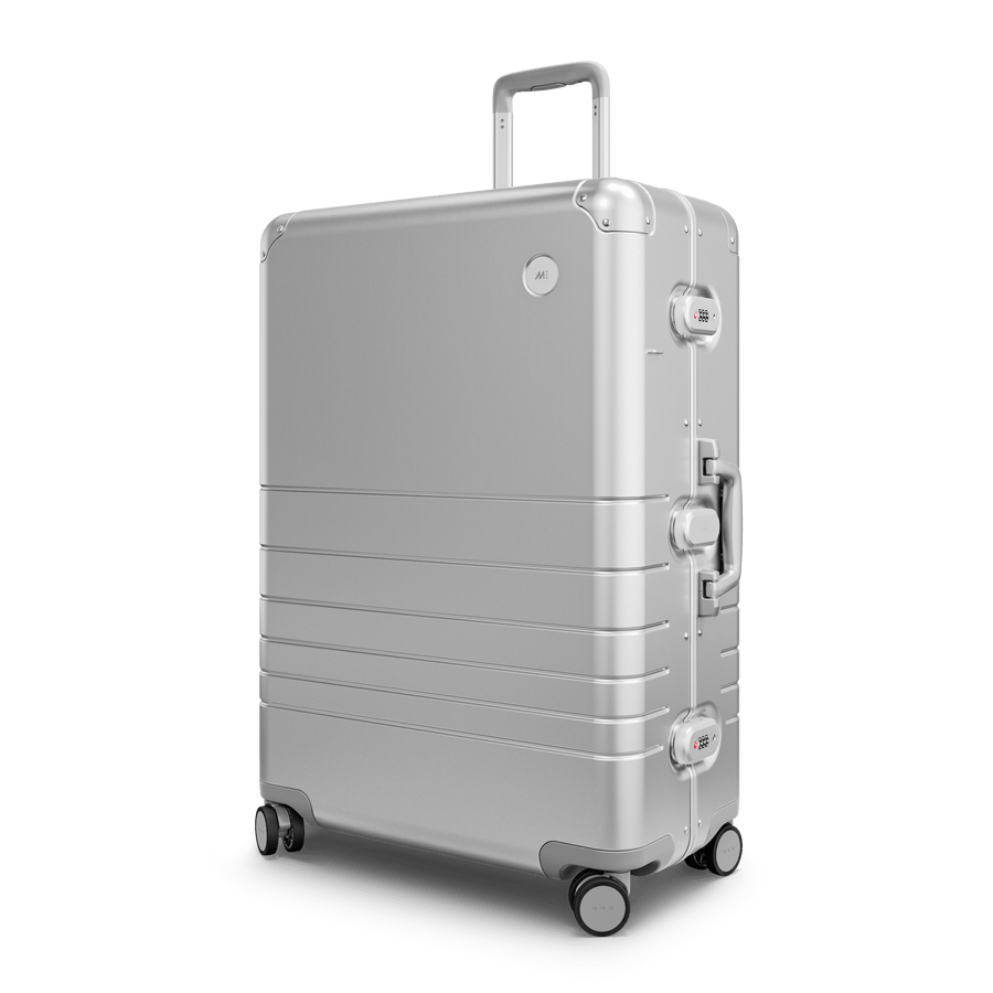 Aspen Silver Hover | Angle view of Aluminum Check-In Large in Aspen Silver