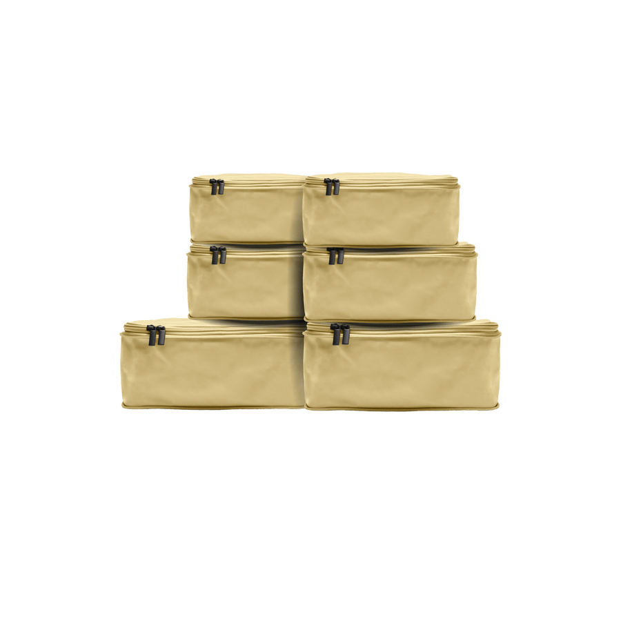 Set of Six / Banana Pudding Hidden | This is a photo of a set of six compressible packing cubes in Banana Pudding