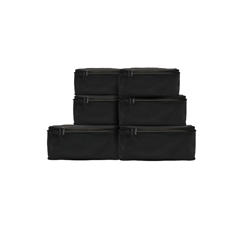 Set of Six / Black Hidden | This is a photo of a set of six compressible packing cubes in black