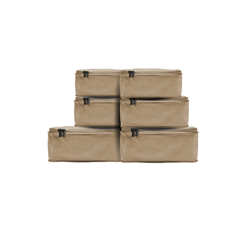 Set of Six / Tan Hidden | This is a photo of a set of six compressible packing cubes in tan