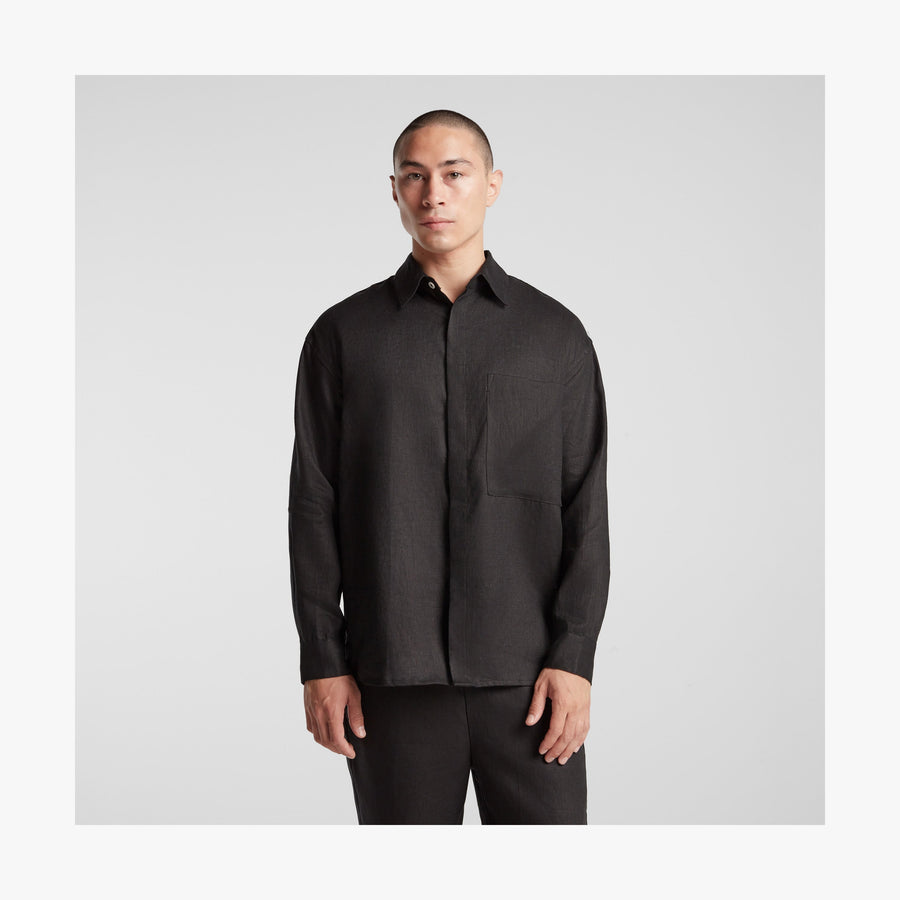 Black | Front view of man in Algarve Shirt in Black