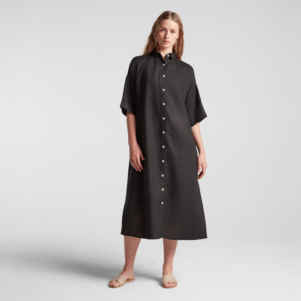 Black Cart | Front view of Algarve Shirt Dress in Black