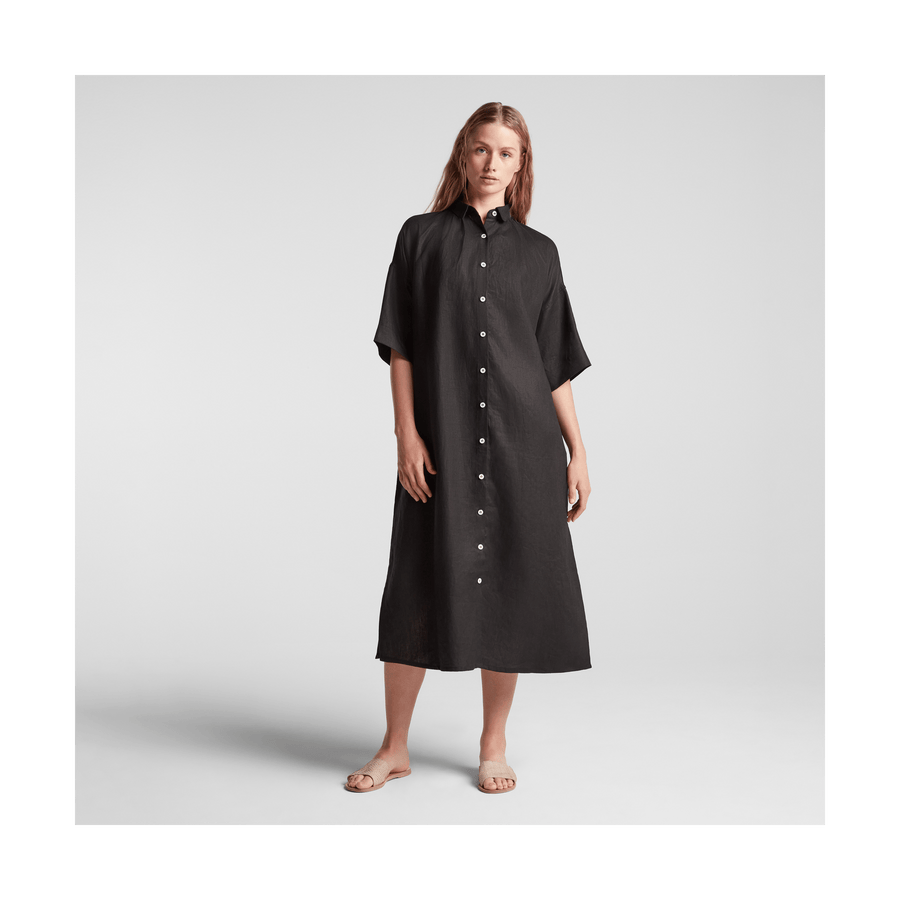 Black Scaled | Front view of Algarve Shirt Dress in Black