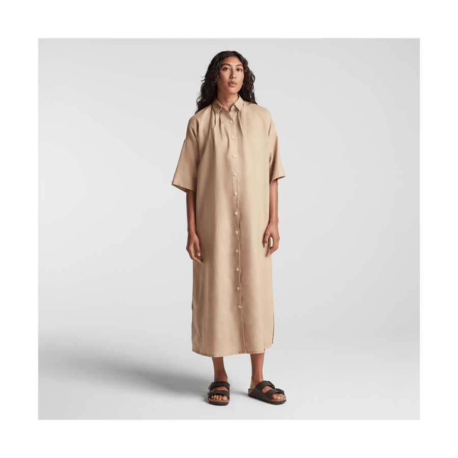Cliff Stone Scaled | Front view of Algarve Shirt Dress in Cliff Stone