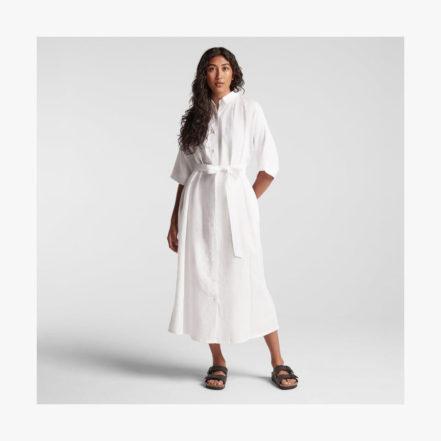 White | Full body front view of Algarve Shirt Dress in White