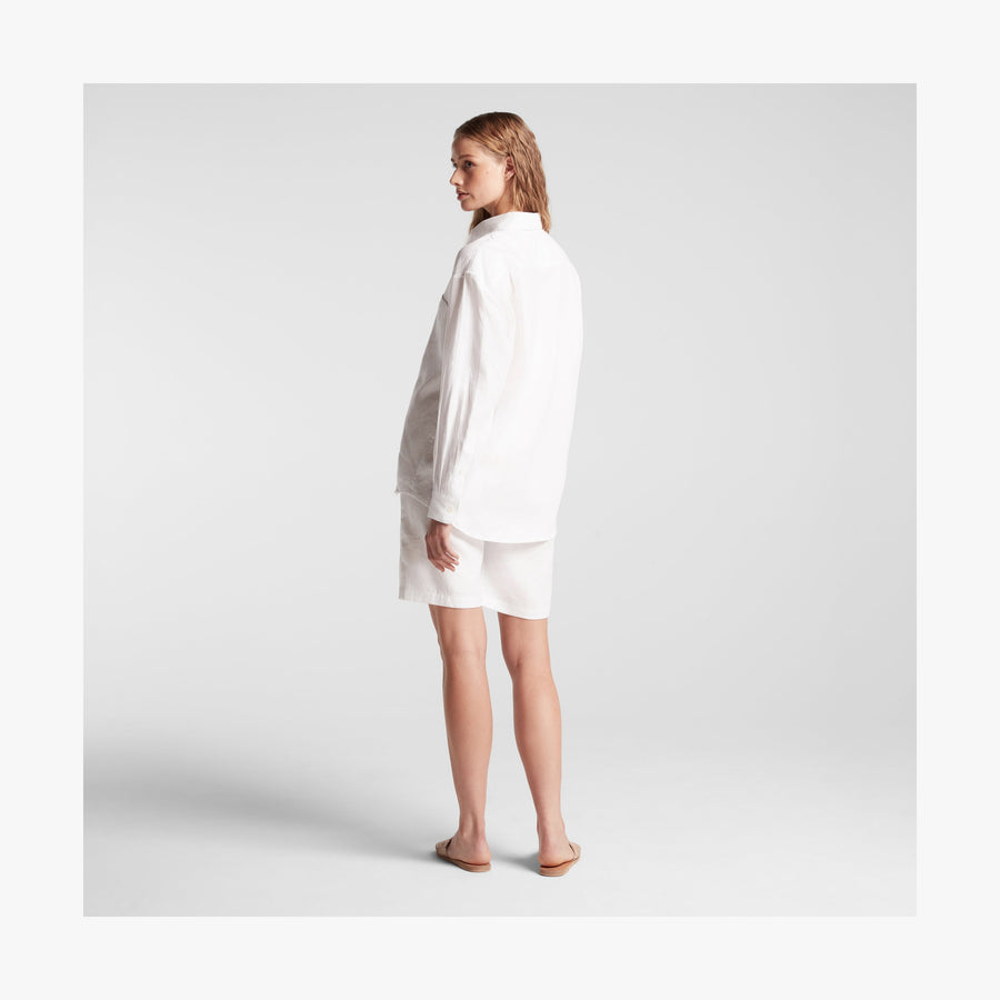 White | Full body back view of woman in Algarve Shirt in White