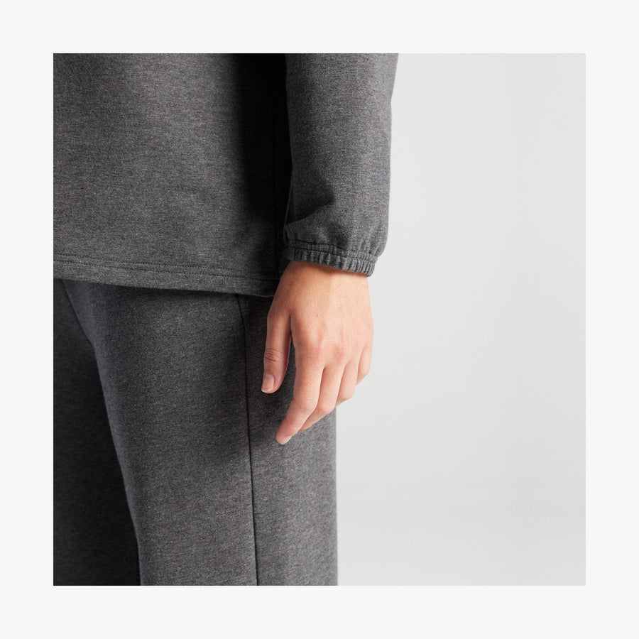 Heather Charcoal | Sleeve view of female in Kyoto Long Sleeve in Heather Charcoal
