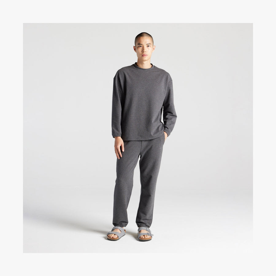 Heather Charcoal | Front full body view of male in Kyoto Long Sleeve in Heather Charcoal