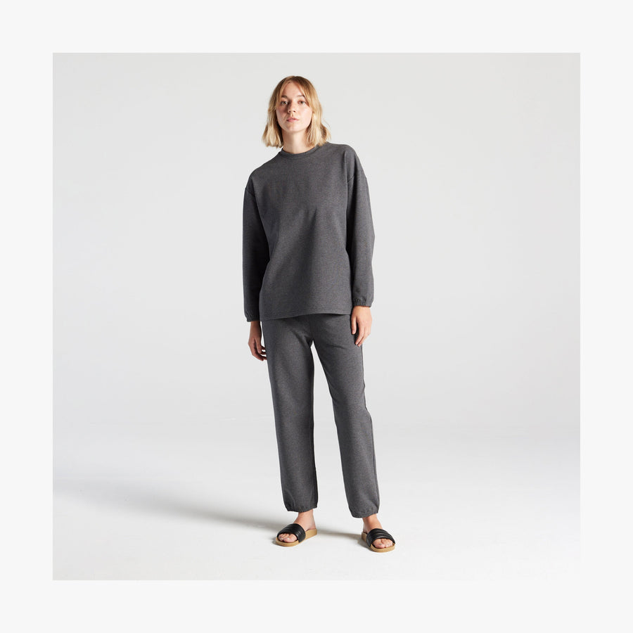 Heather Charcoal | Front full body view of female in Kyoto Pants in Heather Charcoal