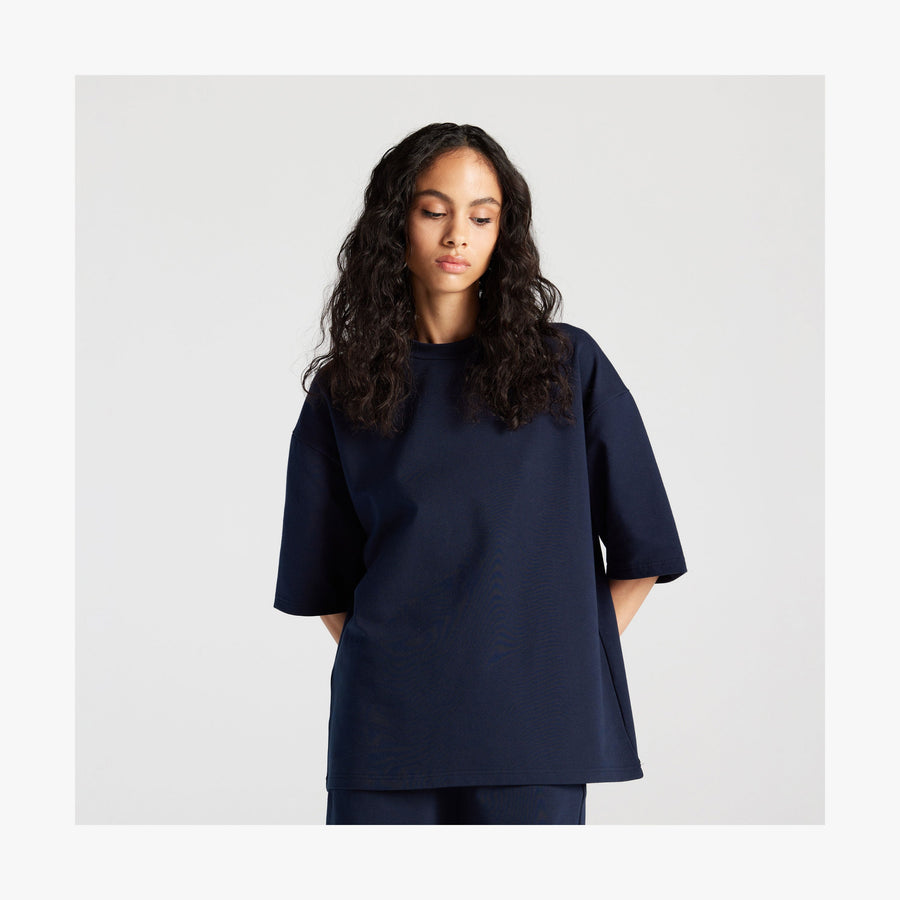 Navy | Front view of woman in Kyoto Short Sleeve in Navy