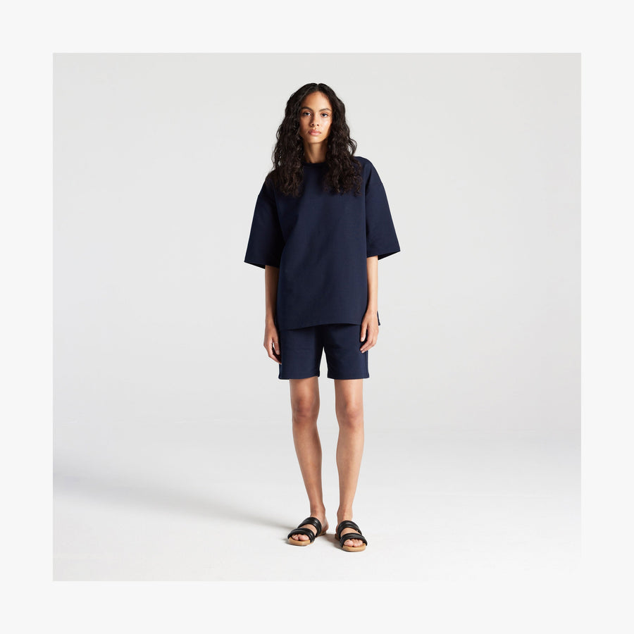 Navy | Full body front view of woman in Kyoto Short Sleeve in Navy