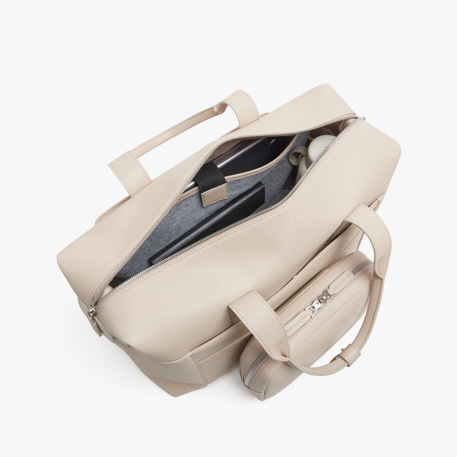 Ivory (Vegan Leather) | Back Interior view of Metro Duffel in Ivory