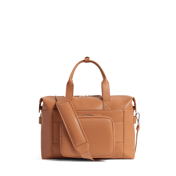 Saddle Tan (Vegan Leather) Scaled | Back view of Metro Duffel in Saddle Tan