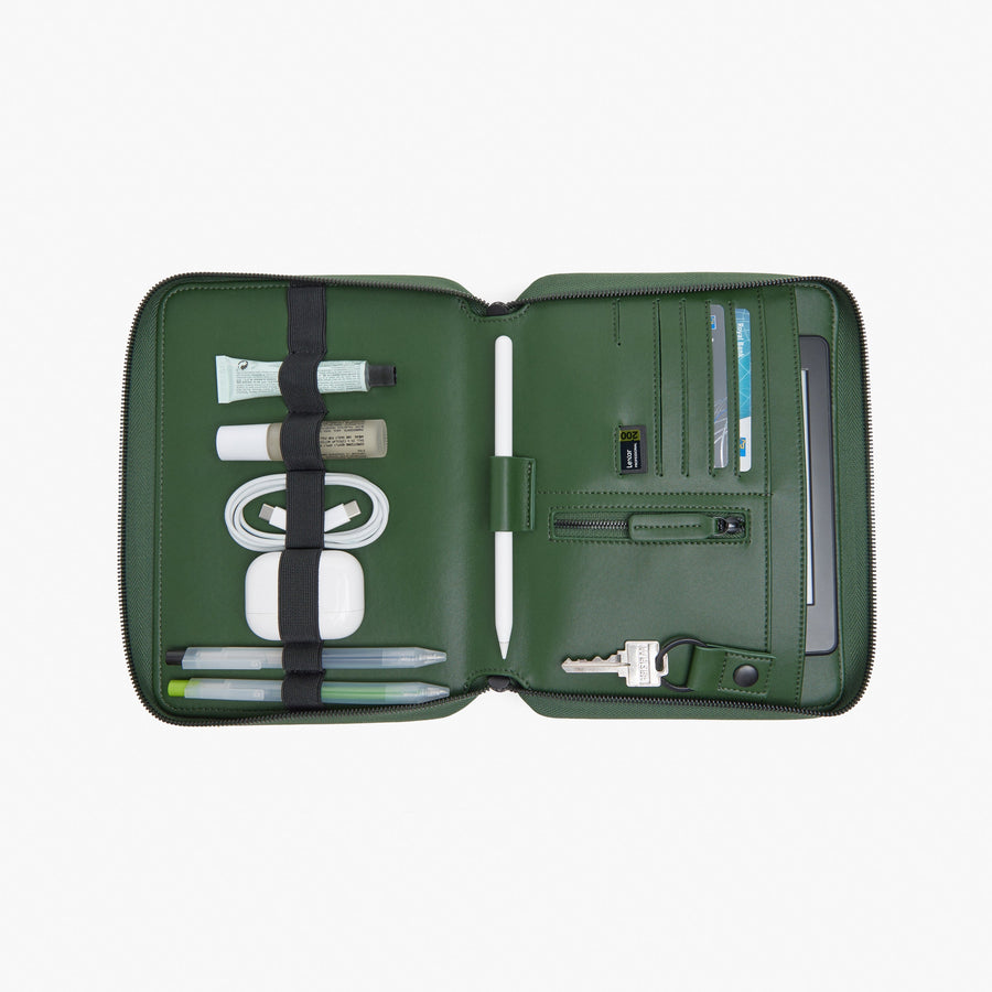 Juniper Green (Vegan Leather) | Inside view of Metro Folio Kit in Juniper Green