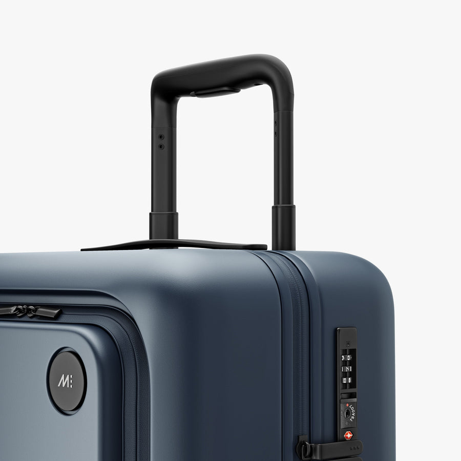 Ocean Blue | Luggage handle view of Carry-On Pro in Ocean Blue