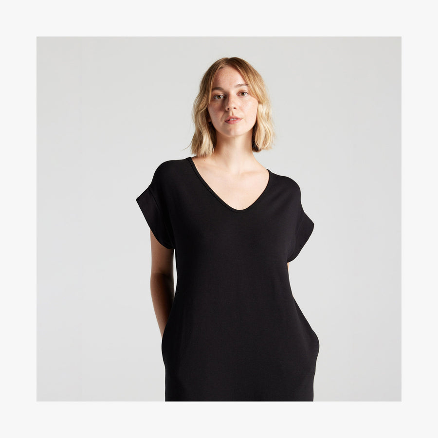 Black | Shoulder view of woman in Sevilla Dress Black