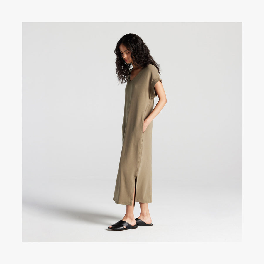Moss | Full body side view of woman in Sevilla Dress Moss