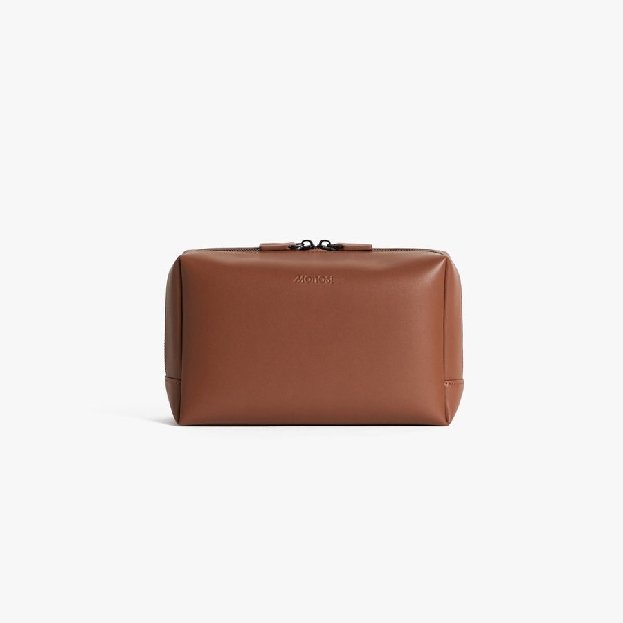 Large / Mahogany (Vegan Leather) | Front view of Metro Toiletry Case Large in Mahogany